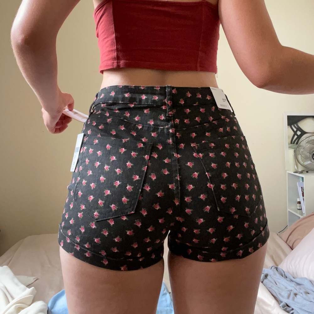 High waisted floral denim shorts